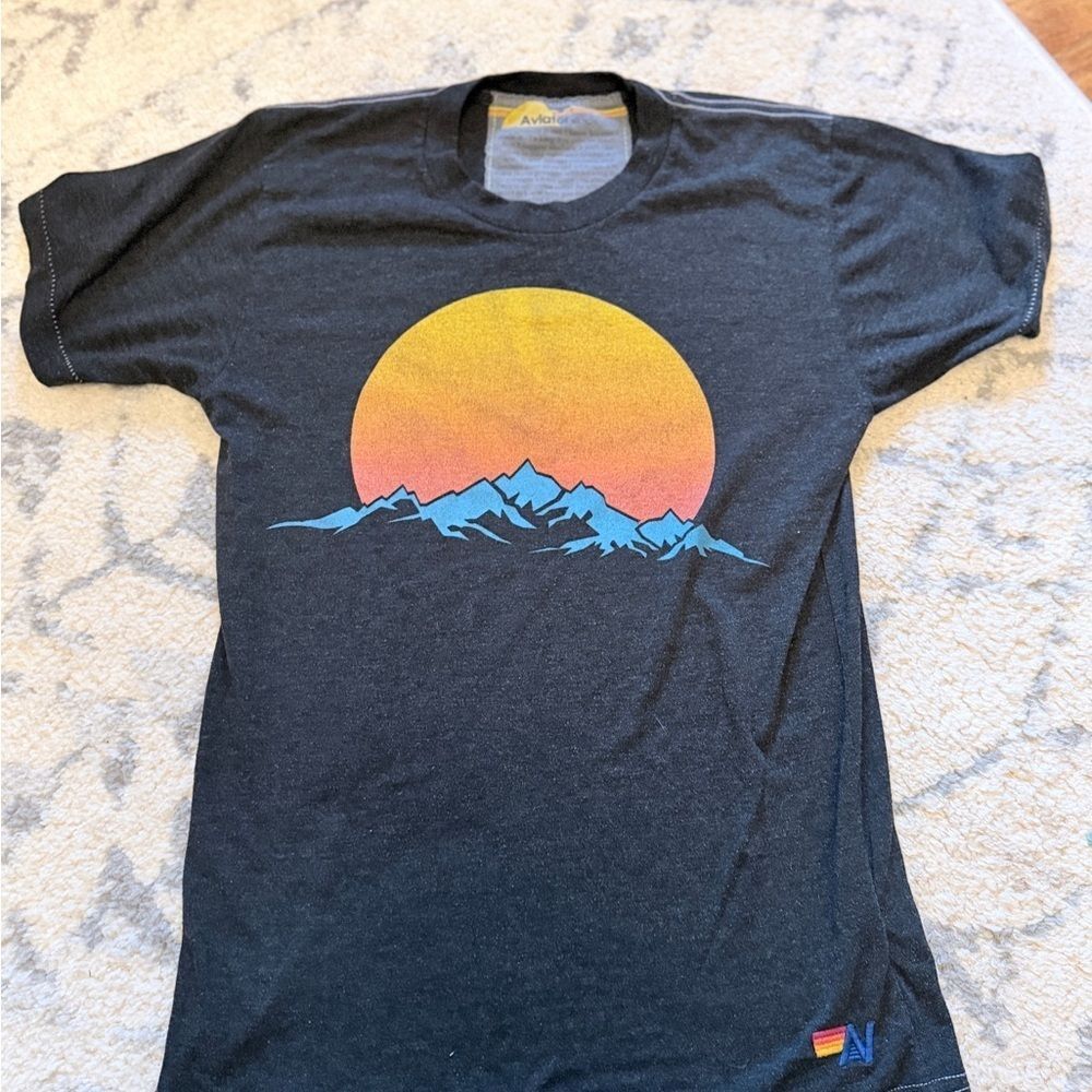 Aviator Nation Navy Tee with Sunset Mountain Graphic - Picture 3 of 5